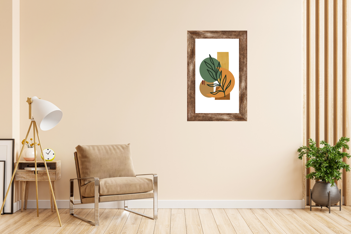 Abstract Botanical Geometric Art Print – Modern Boho Wall Art in Earthy Green and Orange
