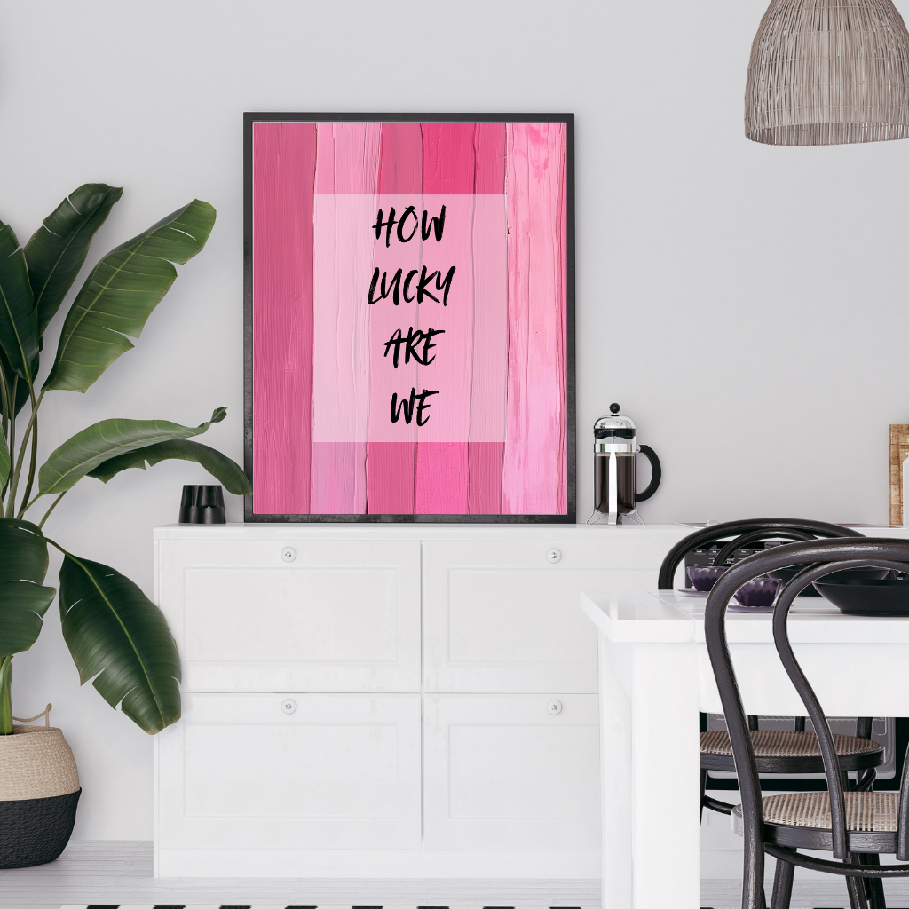 Aesthetic dining room wall art with pink acrylic stripe background