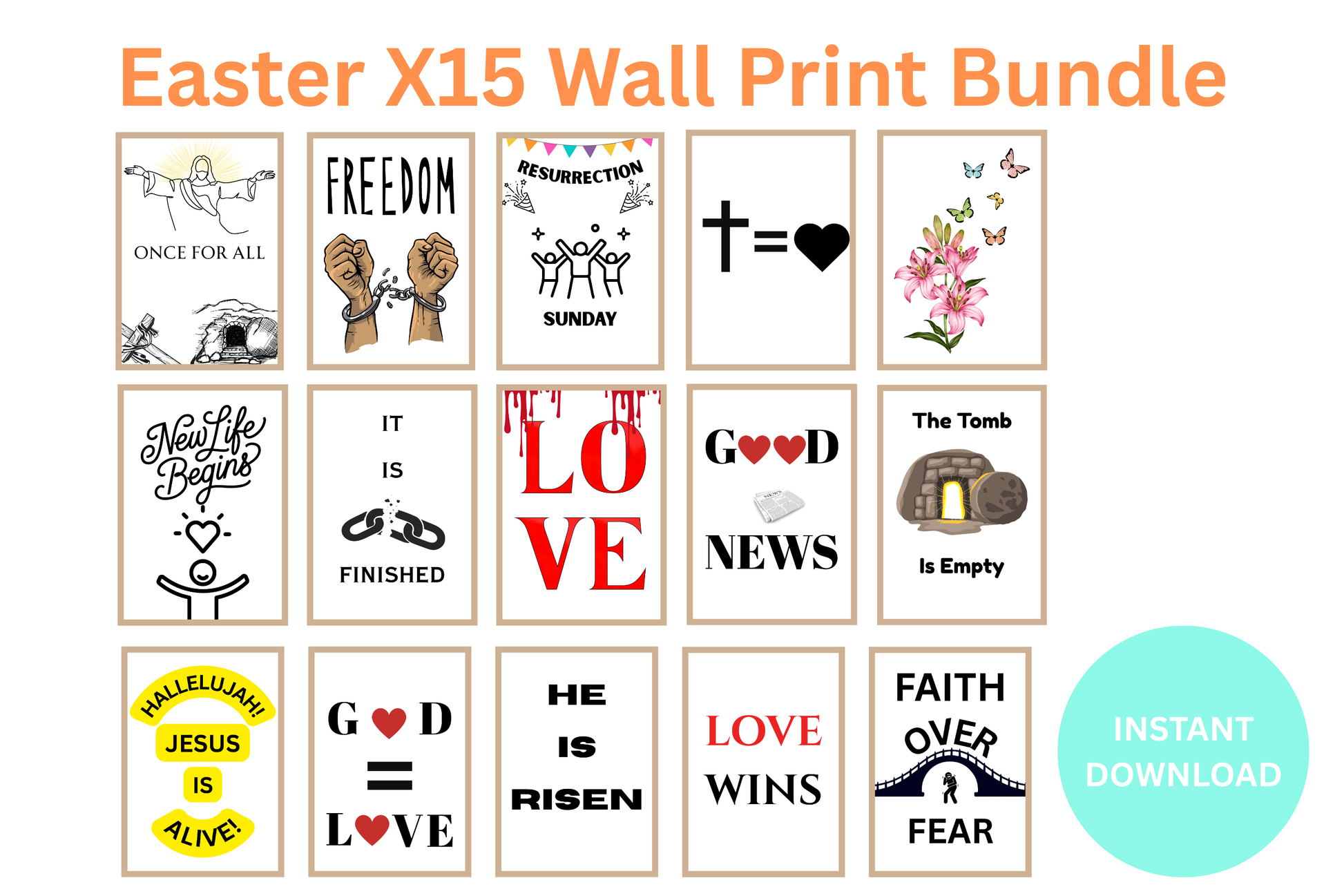 Easter X15 Wall Print Bundle with various designs on a white background