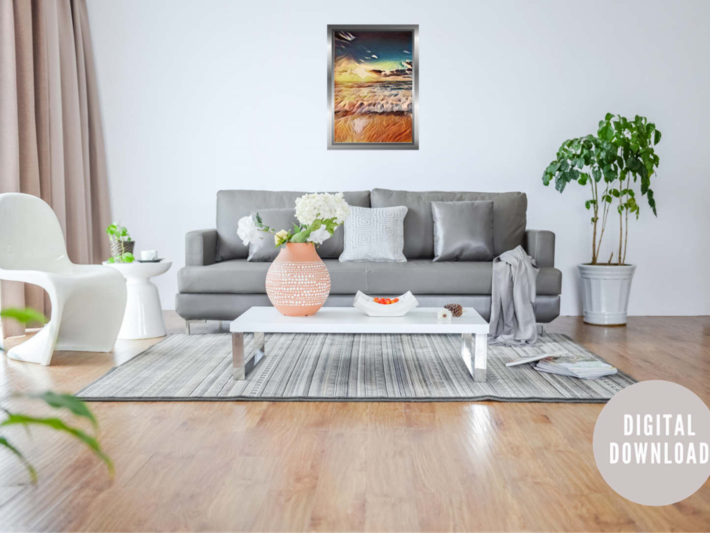 Modern Abstract Beach Wall Art Digital Print | Coastal Minimalist Decor