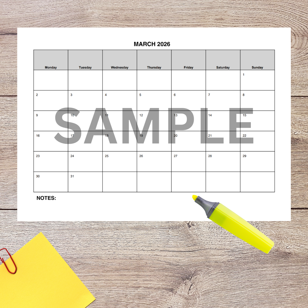 March 2026 Printable Calendar | Minimalist Monthly Planner | A4 Landscape