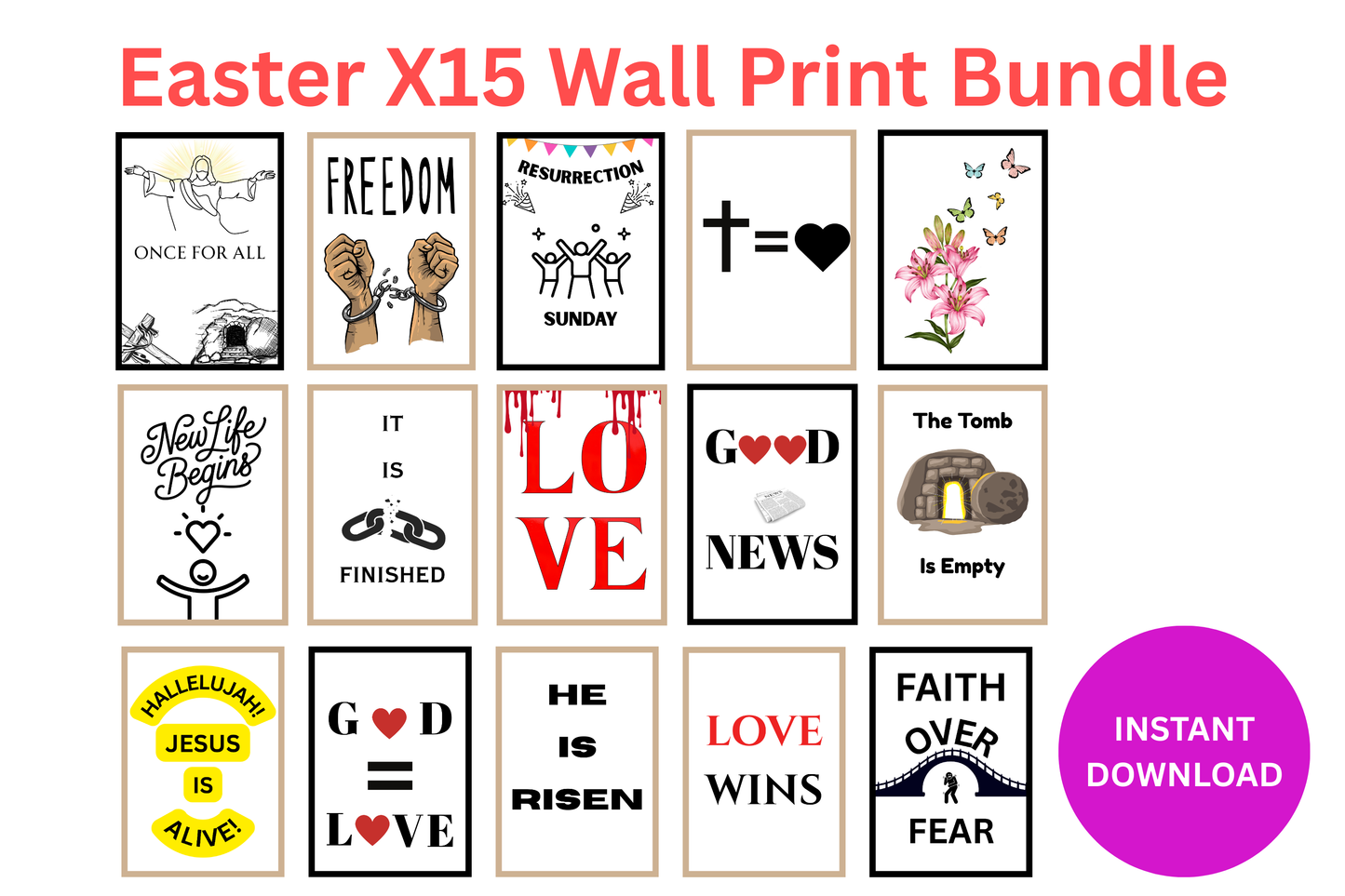 Easter X15 Wall Print Bundle with various designs on a white background