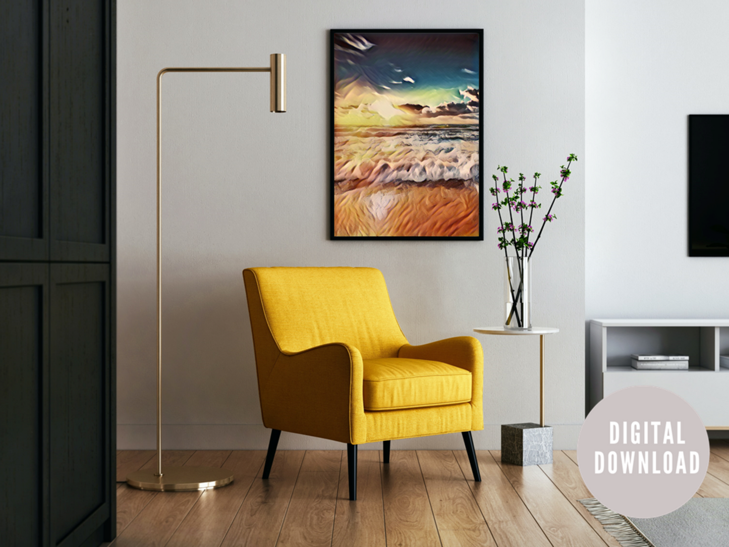 Modern Abstract Beach Wall Art Digital Print | Coastal Minimalist Decor