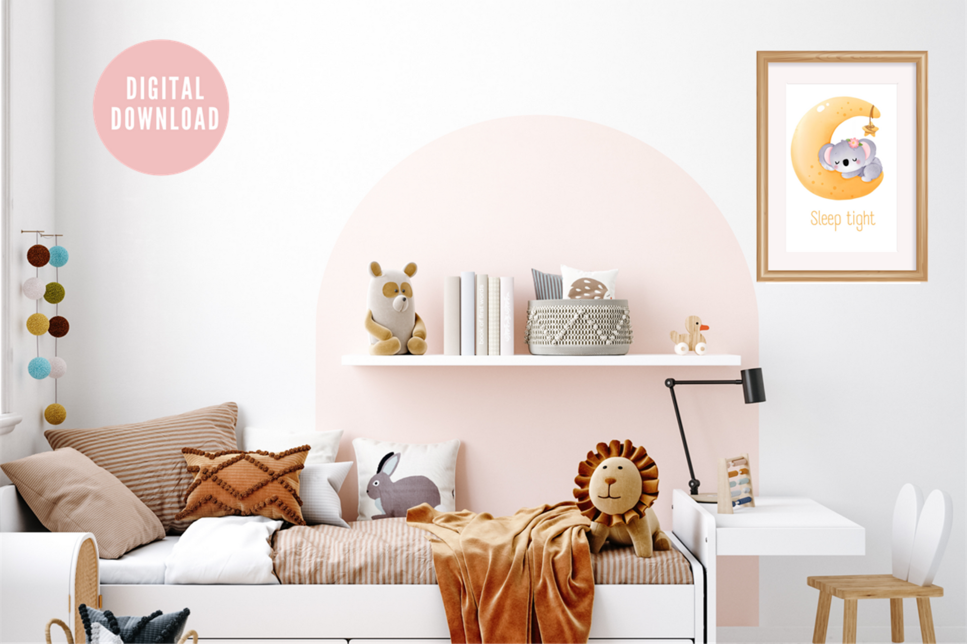 Sleep Tight koala digital download artwork in soft playroom