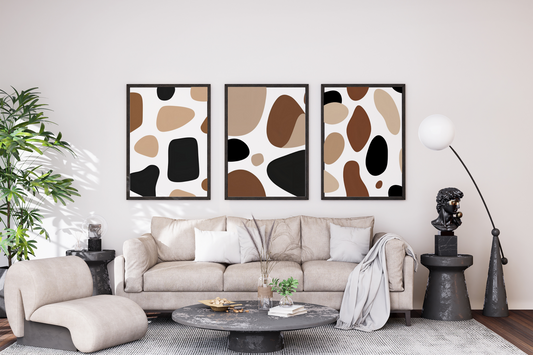 abstract geometric art set of three in modern living room