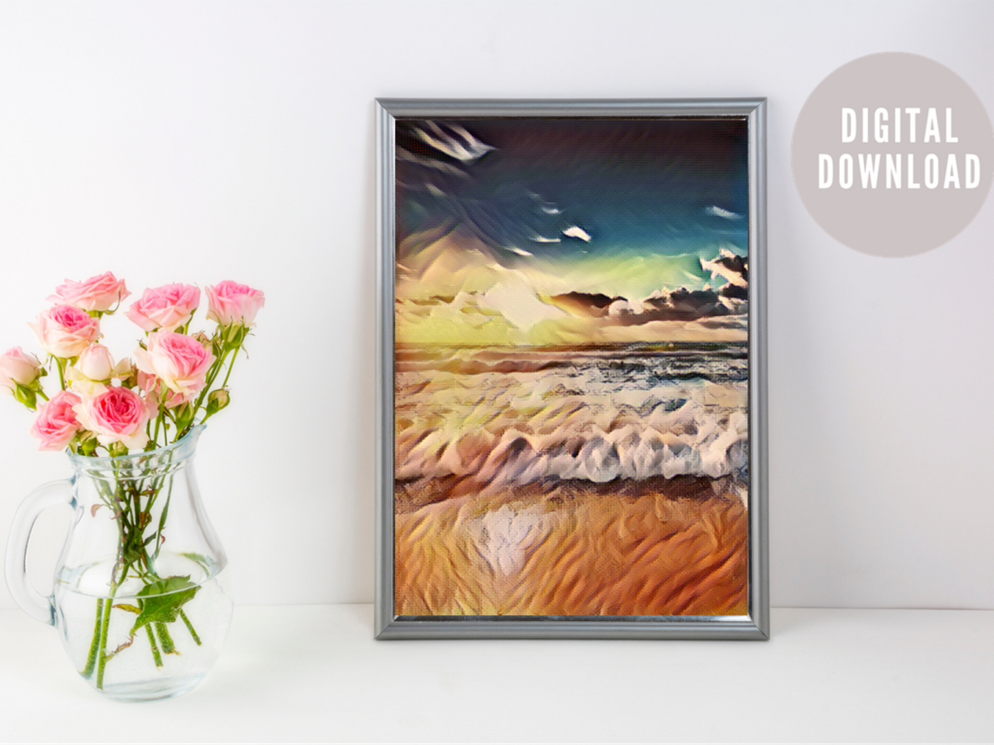 Modern Abstract Beach Wall Art Digital Print | Coastal Minimalist Decor