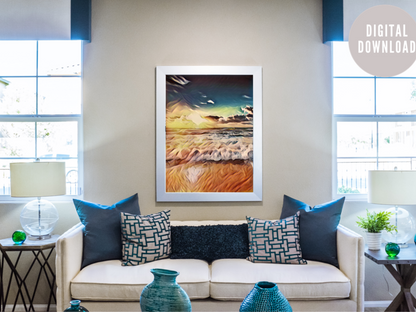 Modern Abstract Beach Wall Art Digital Print | Coastal Minimalist Decor
