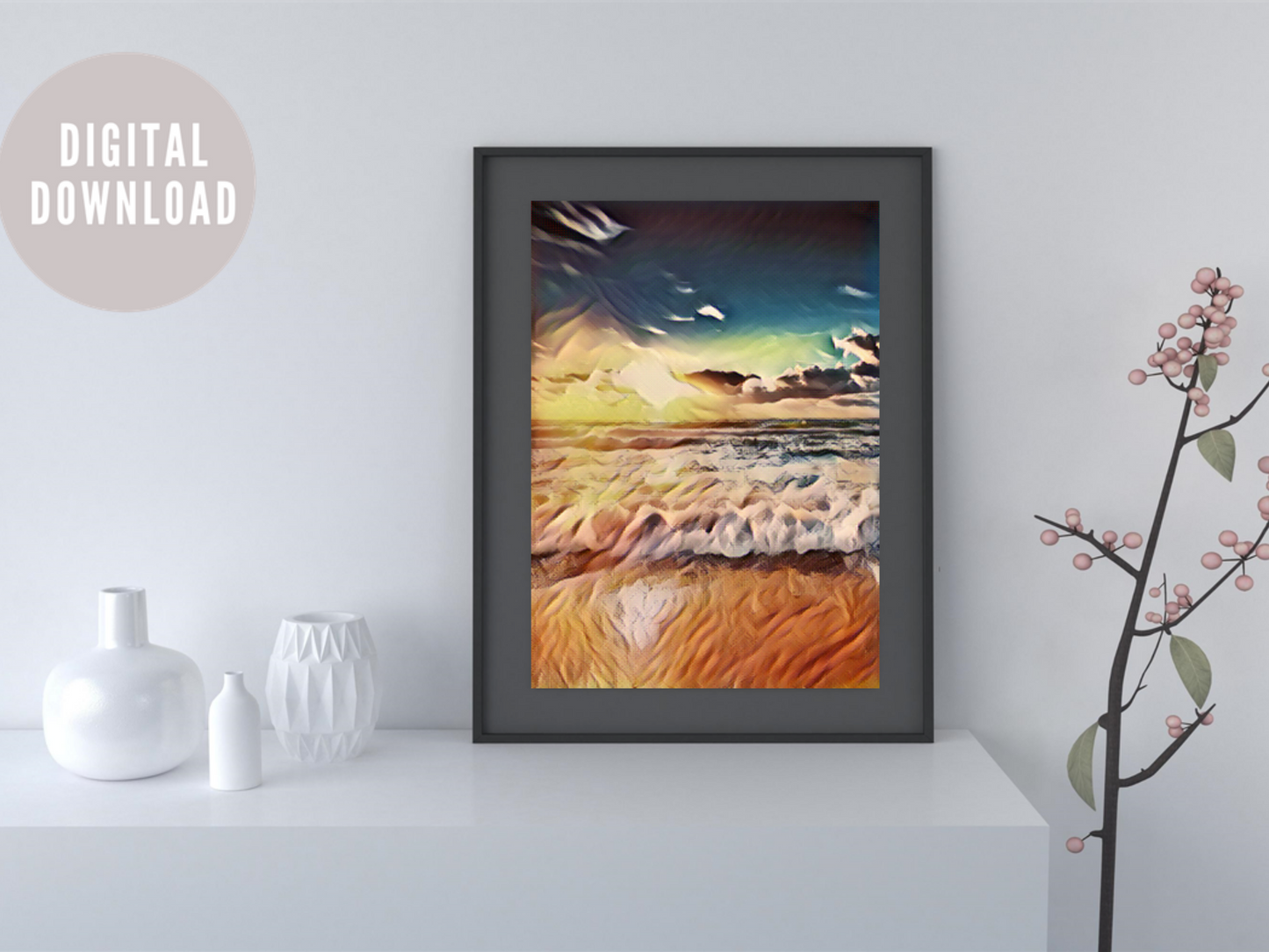 Modern Abstract Beach Wall Art Digital Print | Coastal Minimalist Decor