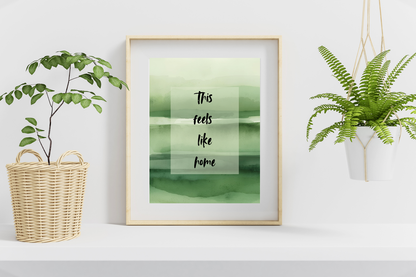 this feels like home printable wall art with green watercolour background