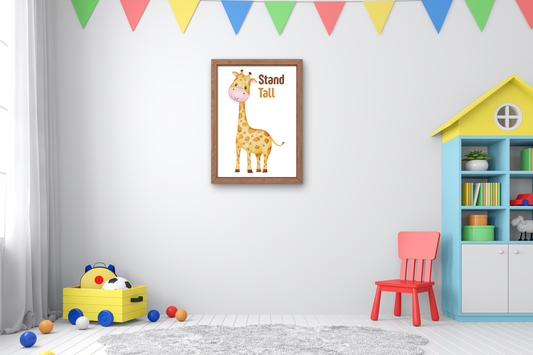 Stand Tall giraffe digital download framed in playroom