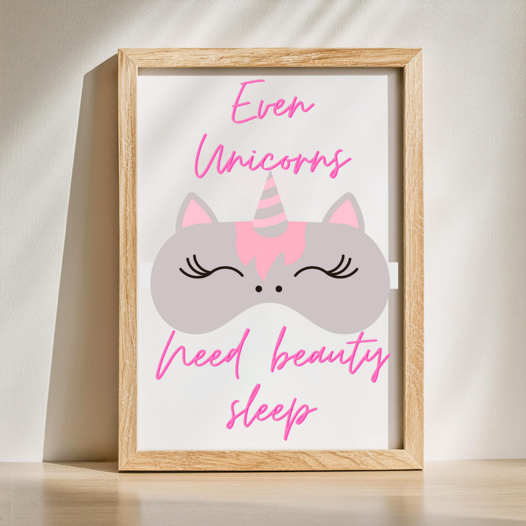 Unicorn nursery wall art printable with beauty sleep quote