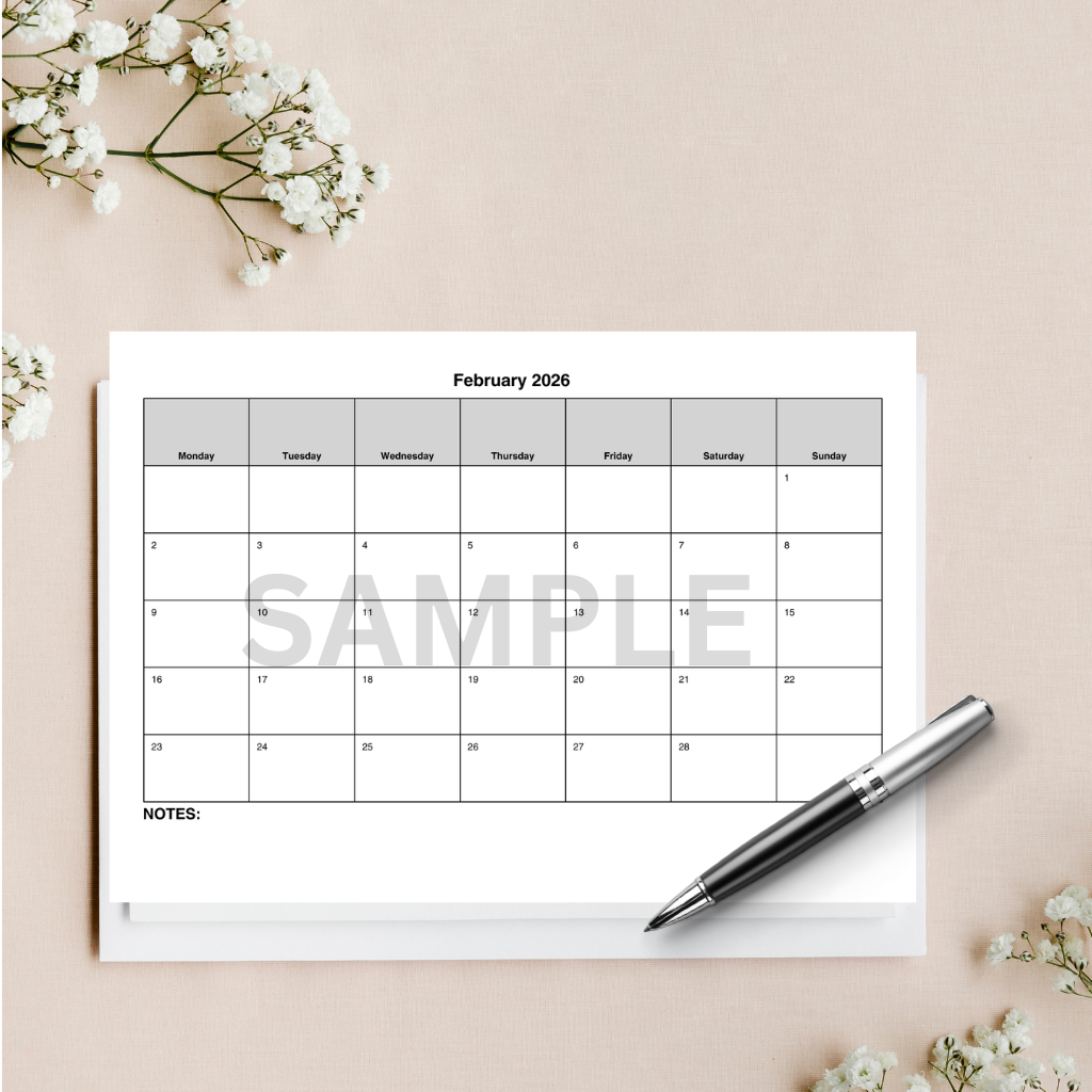 February 2026 digital download planner on clipboard.