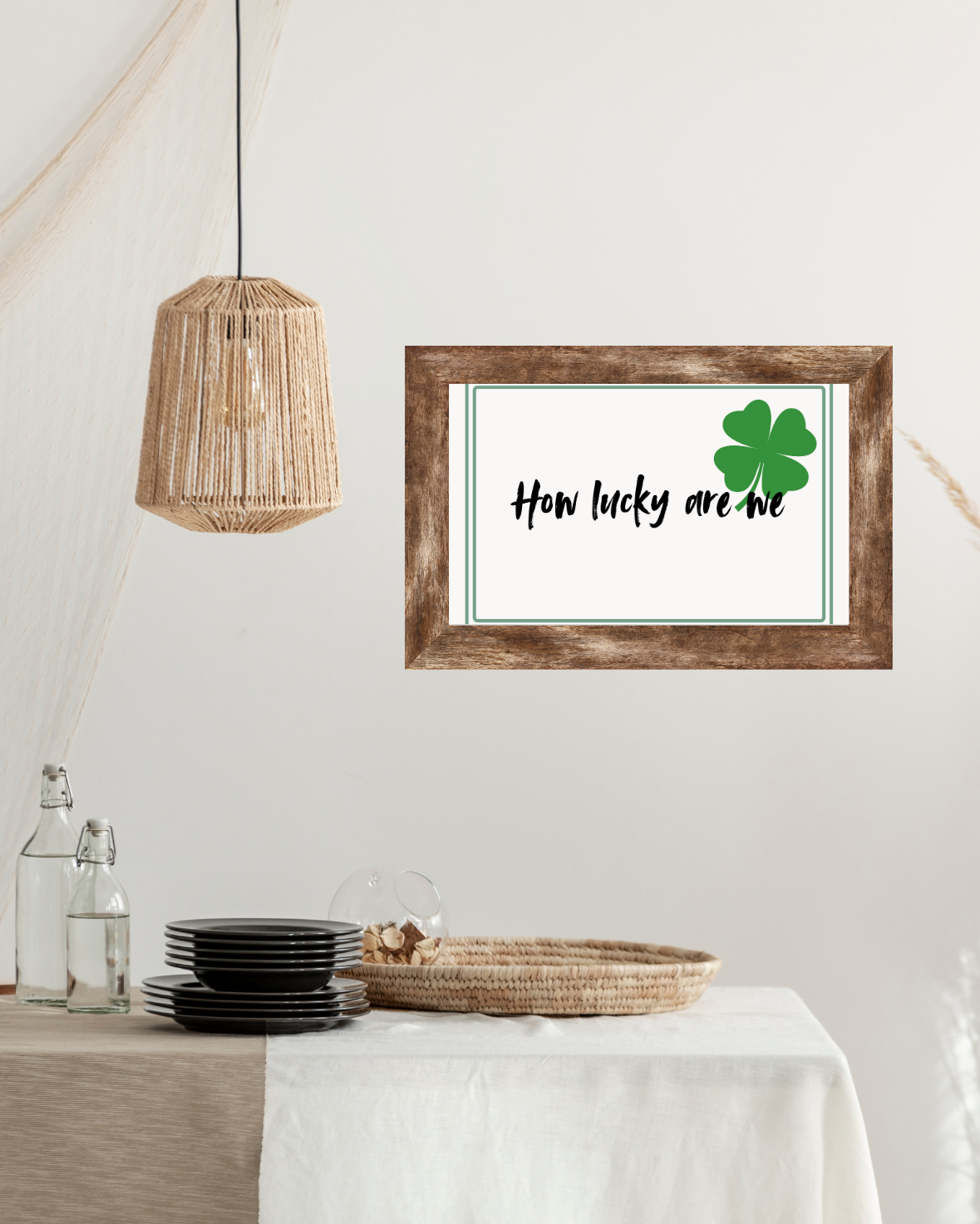 Aesthetic living room wall art decor with white and green frame