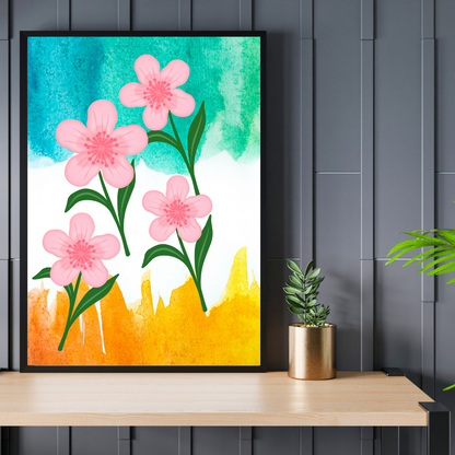 Pink watercolour flowers painting wall art printable
