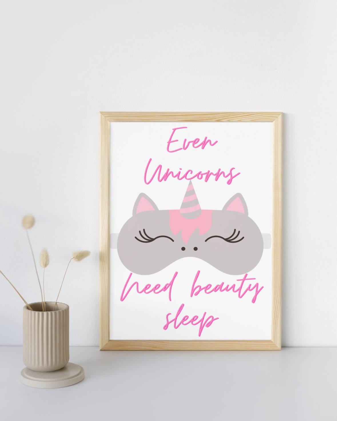 Sleep-themed nursery digital print with unicorn illustration