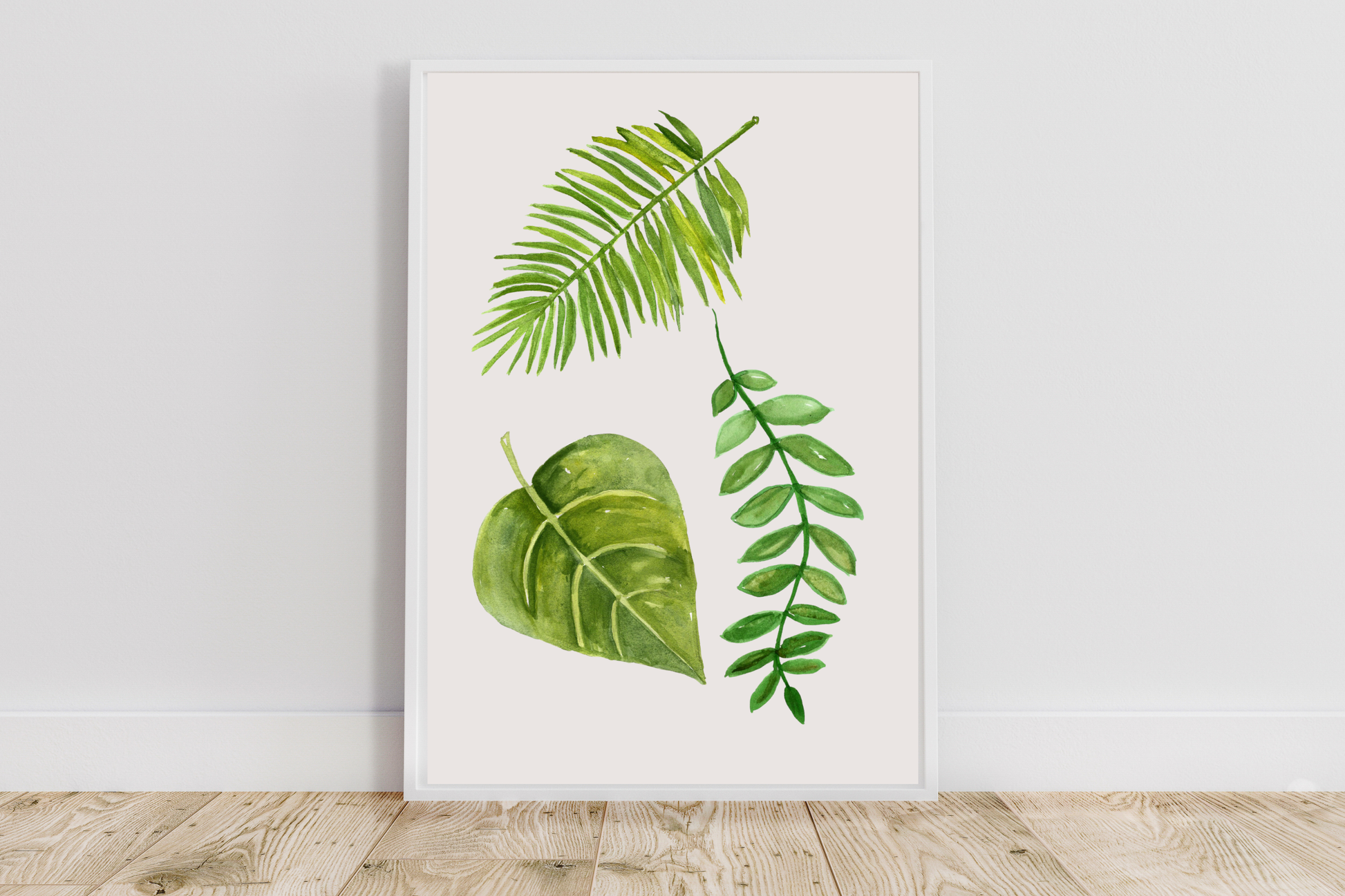 Leaf art print displayed on a gallery wall in a contemporary home