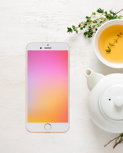 Pink and orange colourful gradient background PNG displayed on a smartphone