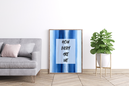 Aesthetic living room wall art featuring blue painted vertical lines