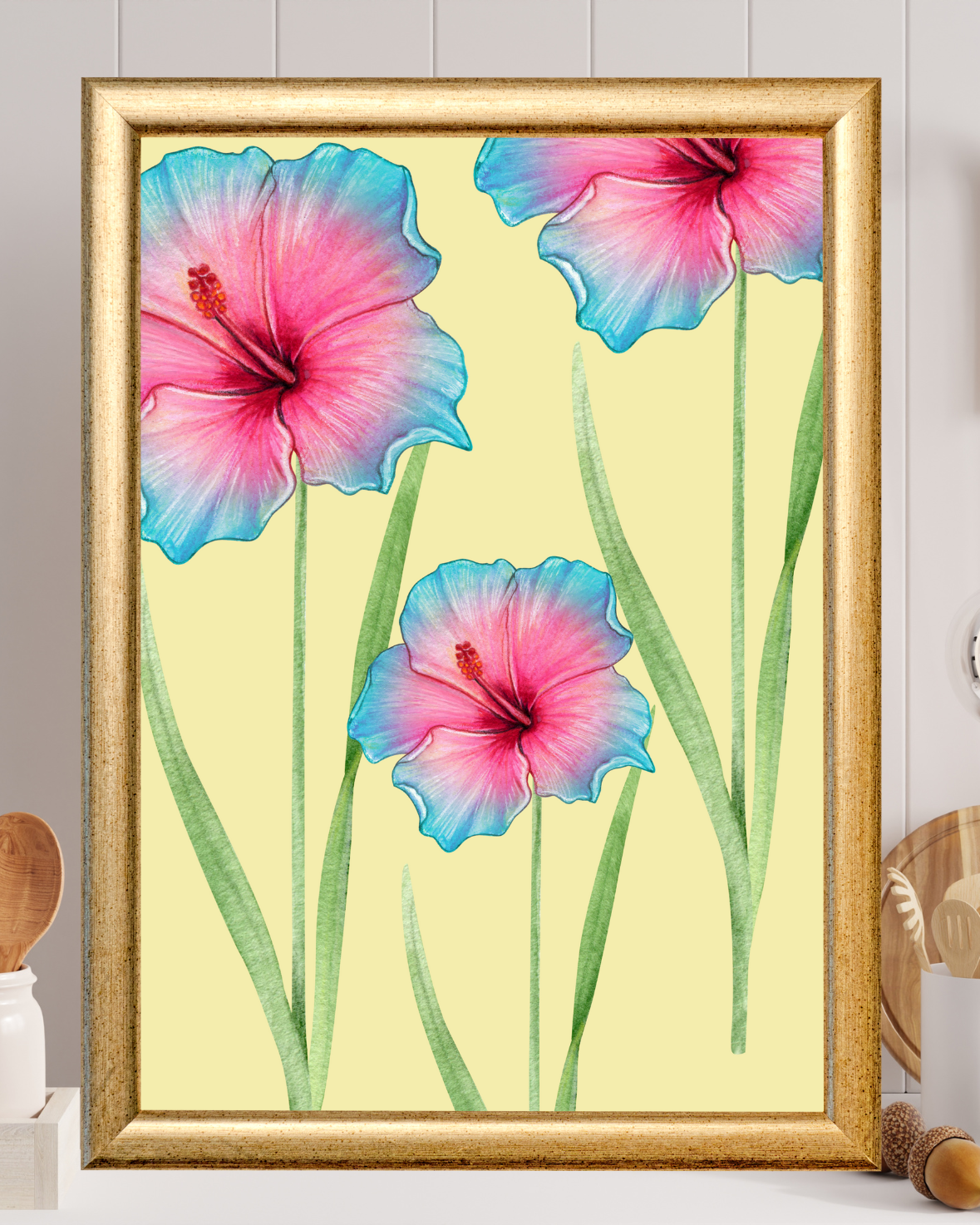 Modern Pink and Blue Wall Art Kitchen Decor