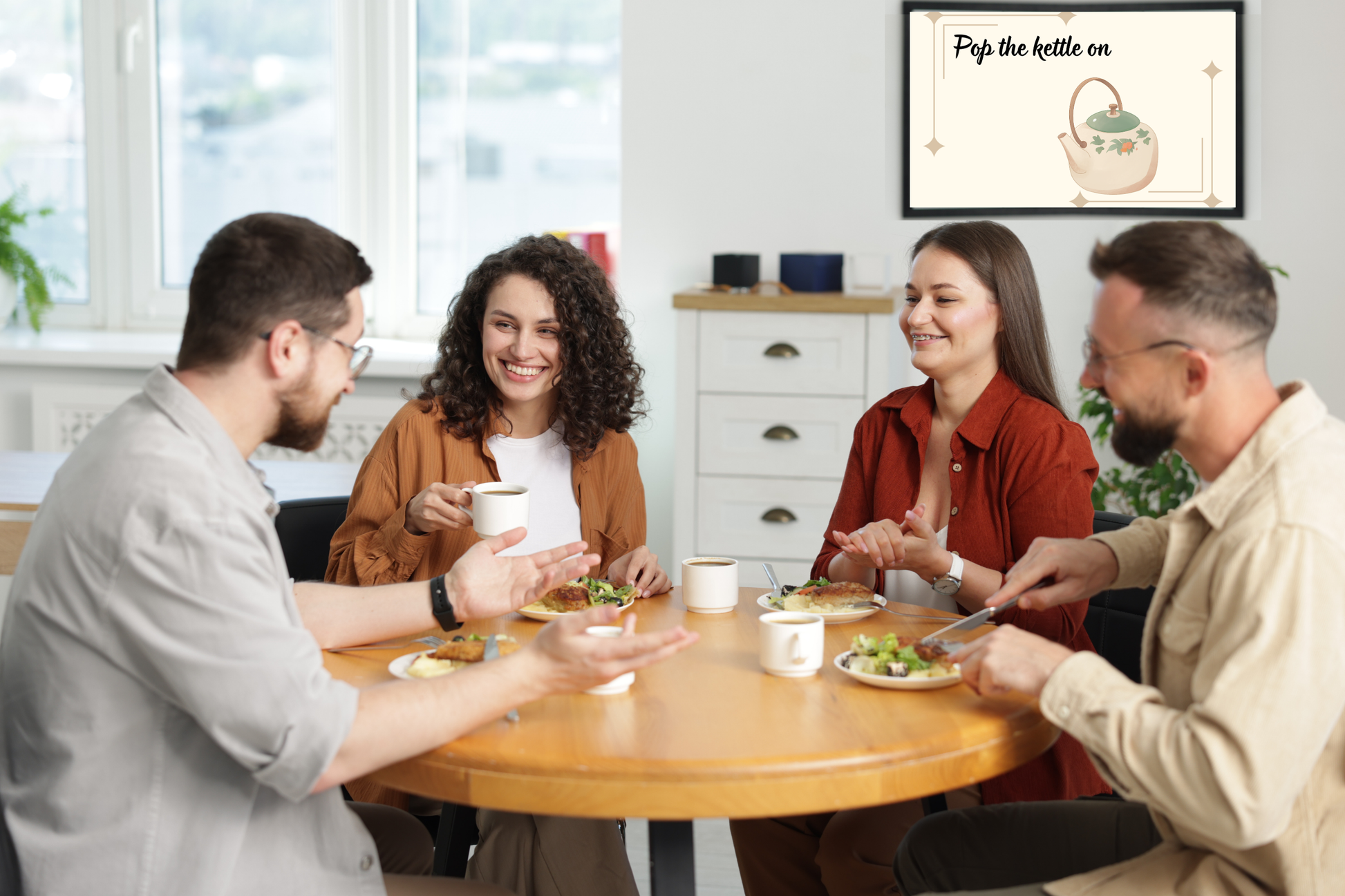 quirky kitchen wall art, printable tea-themed decor poster