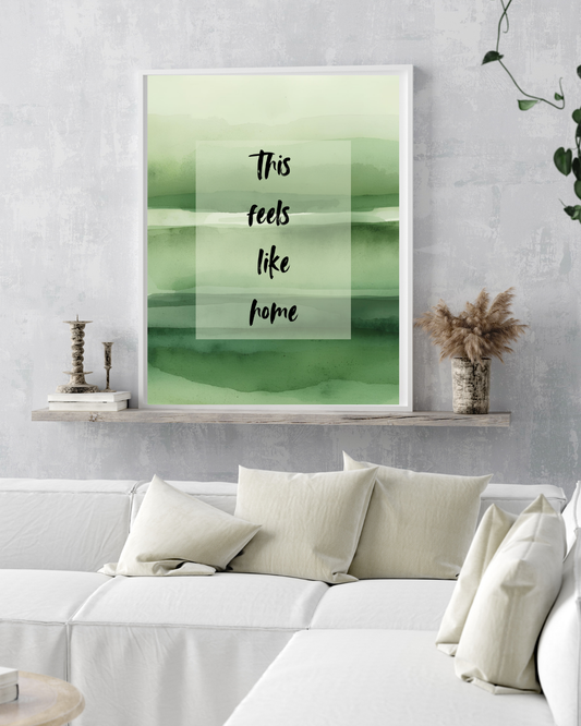 serene typography printable home decor displayed in living room