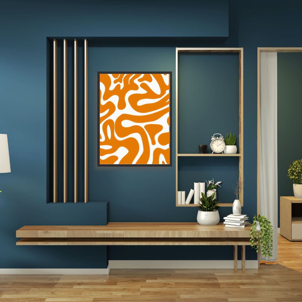 Contemporary orange abstract art design in stylish interior