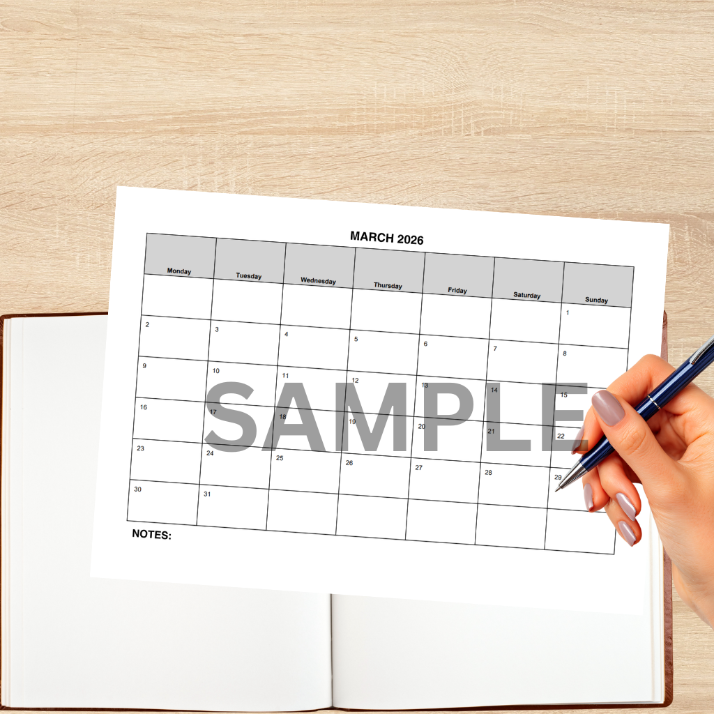 March 2026 Printable Calendar | Minimalist Monthly Planner | A4 Landscape