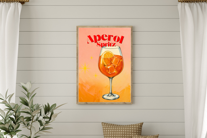 Mediterranean spritz wall printable featuring orange cocktail and citrus illustration