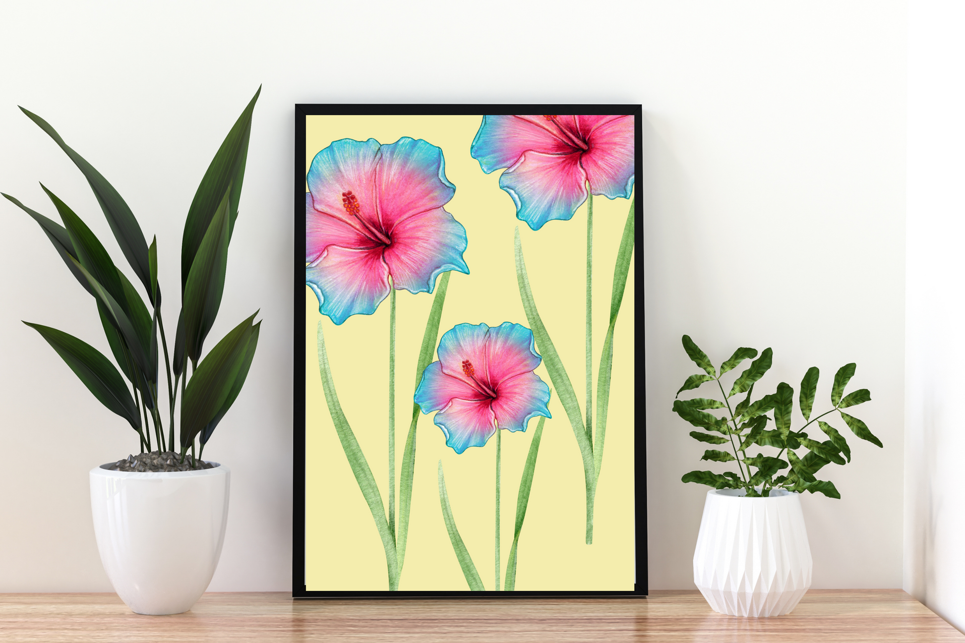 Abstract Floral Wall Art in Pink and Blue for Bedroom Decor