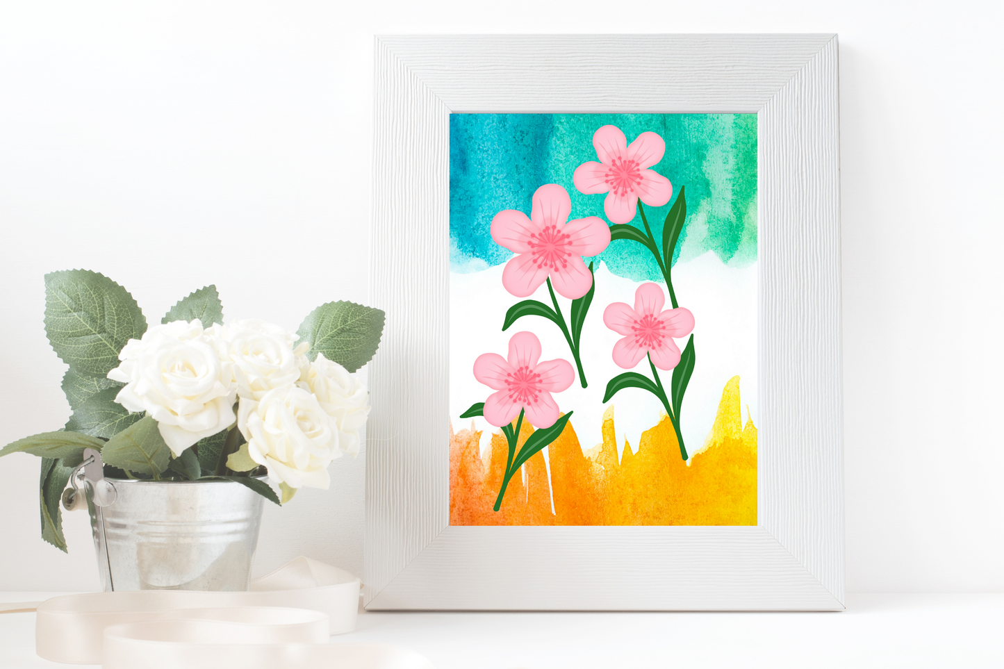 Colourful floral digital print displayed in home interior