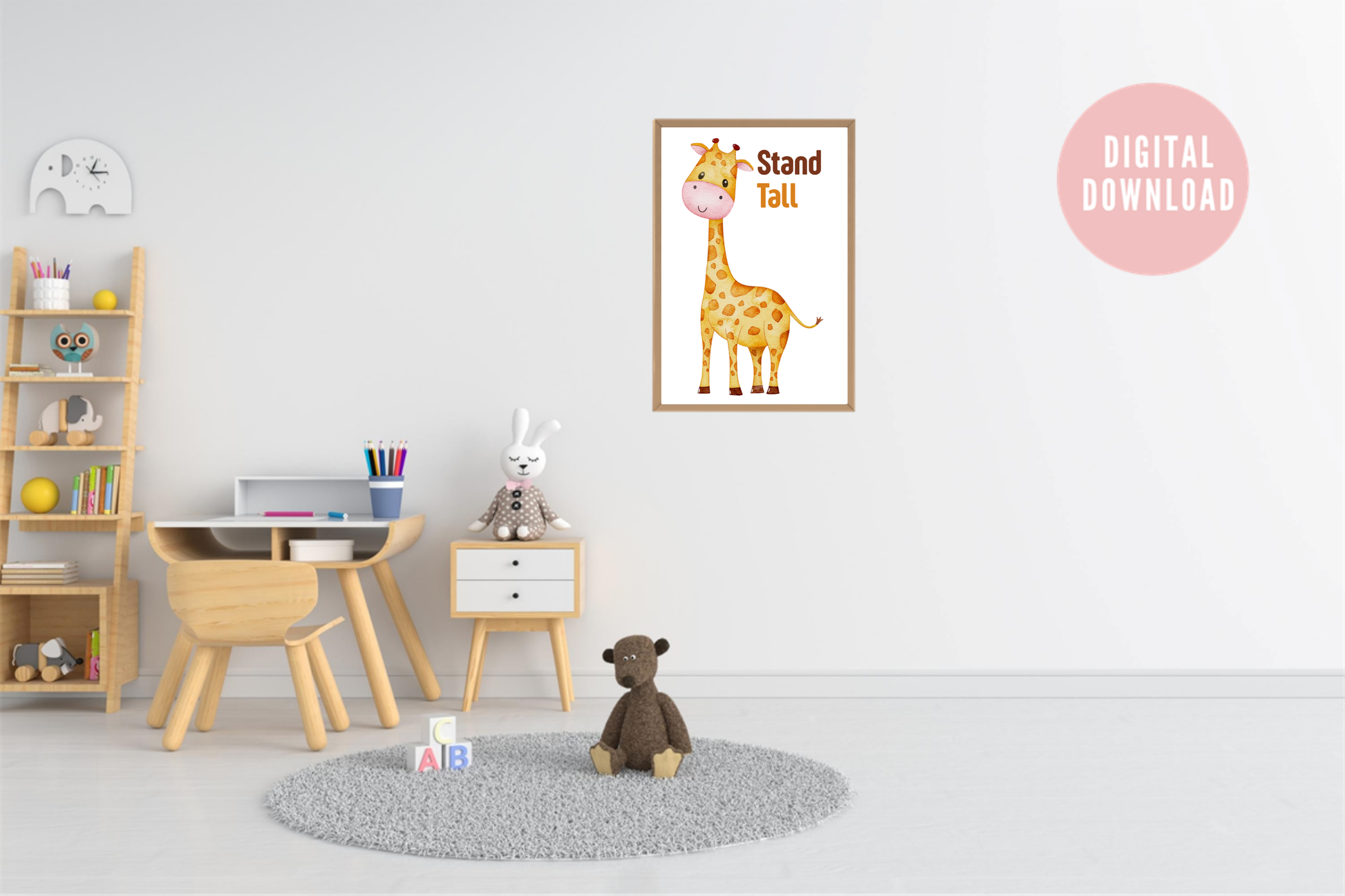 Positive quote nursery wall art with giraffe illustration