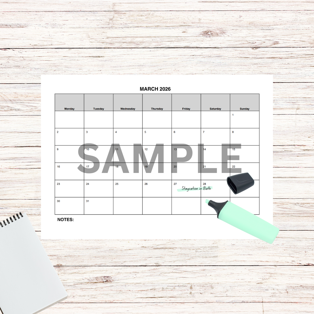 March 2026 Printable Calendar | Minimalist Monthly Planner | A4 Landscape