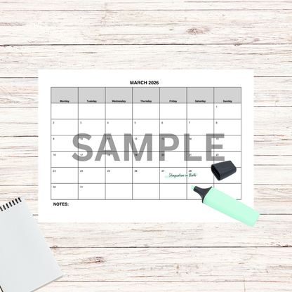 March 2026 Printable Calendar | Minimalist Monthly Planner | A4 Landscape