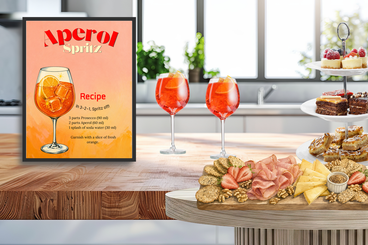 Printable aperol art print with retro cocktail illustration