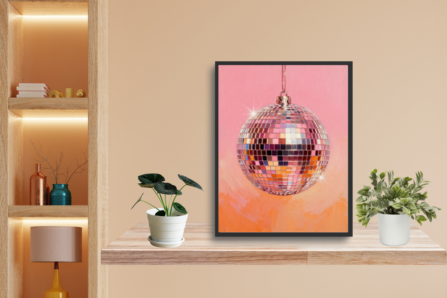 Printable living room wall art with vintage disco aesthetic
