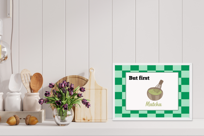 Digital matcha poster styled with kitchen utensils