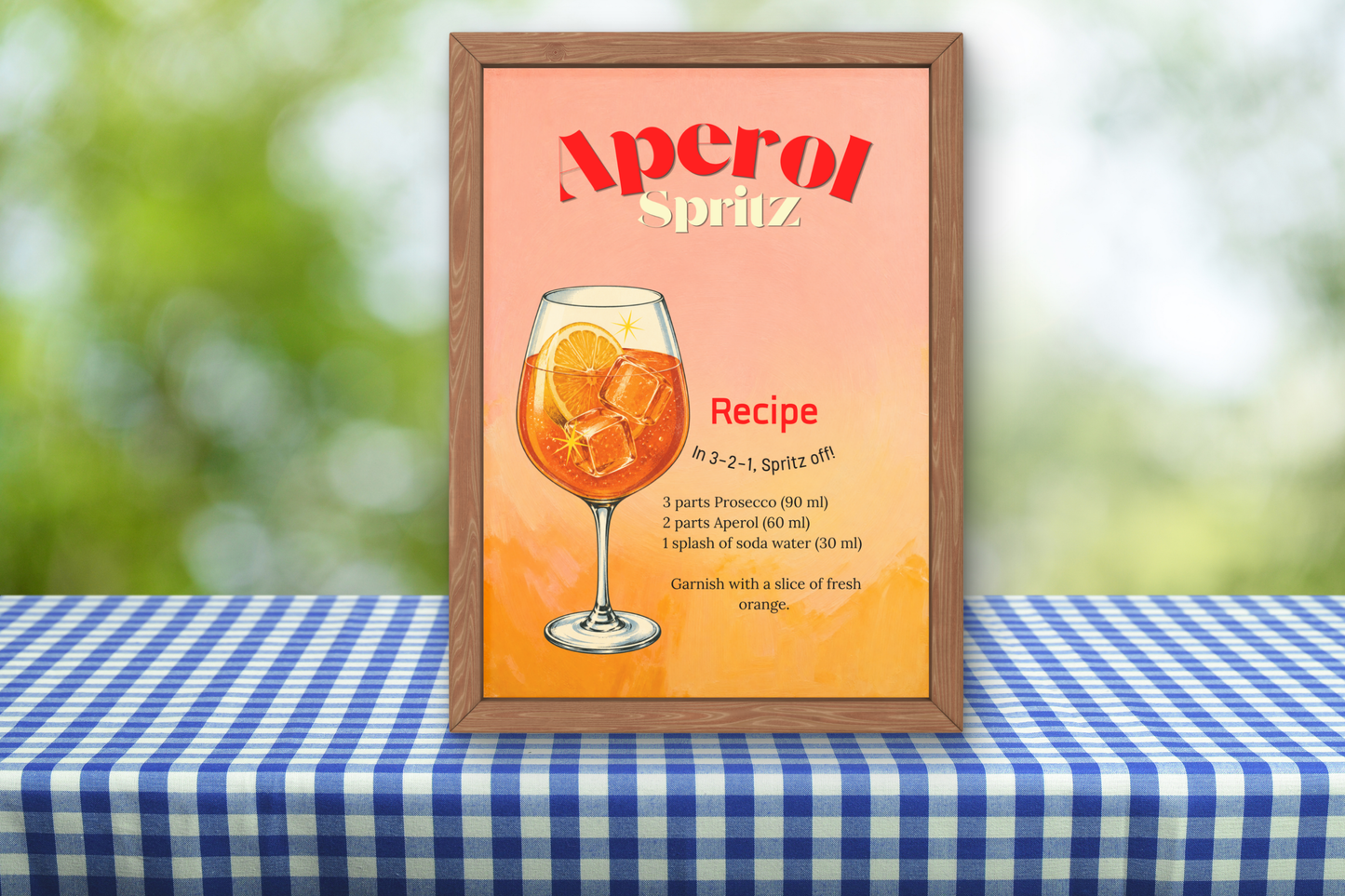 Mediterranean kitchen wall art featuring Aperol Spritz recipe