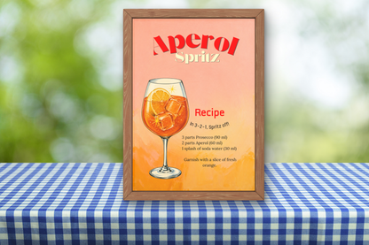 Mediterranean kitchen wall art featuring Aperol Spritz recipe