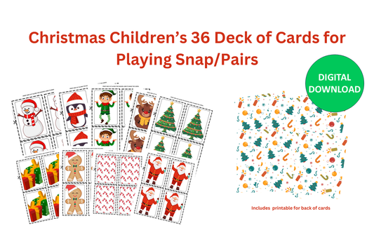 Christmas-themed children's pairs card deck game on a white background