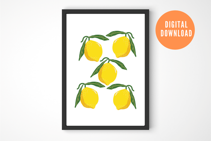 Framed digital download of a lemon illustration on a white background
