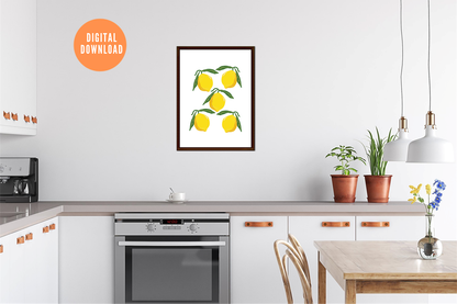 Lemons Wall Art Print – Bright Happy Kitchen Wall Print, Vintage Cottage Fruity Wall Art