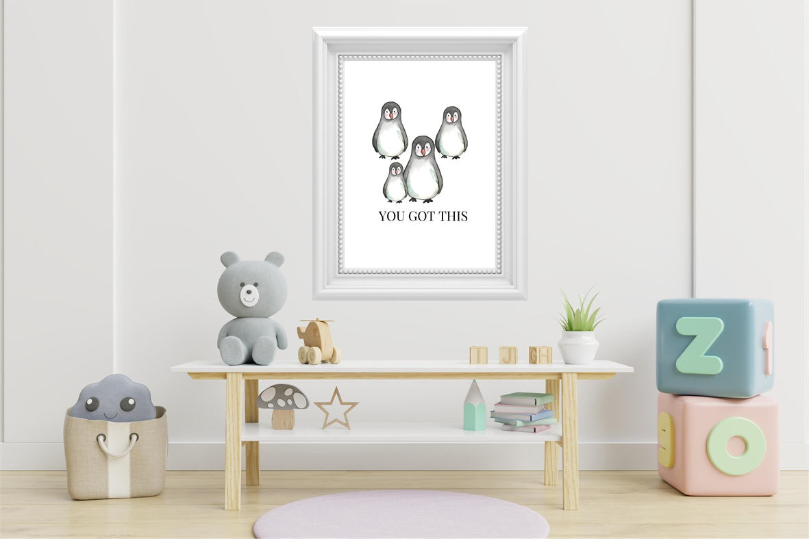 Motivational penguin artwork digital download in child’s room