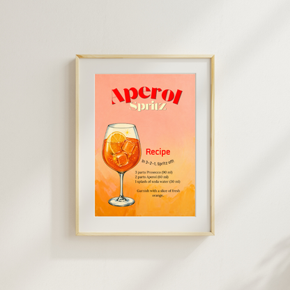 Retro cocktail recipe printable with aperol illustration