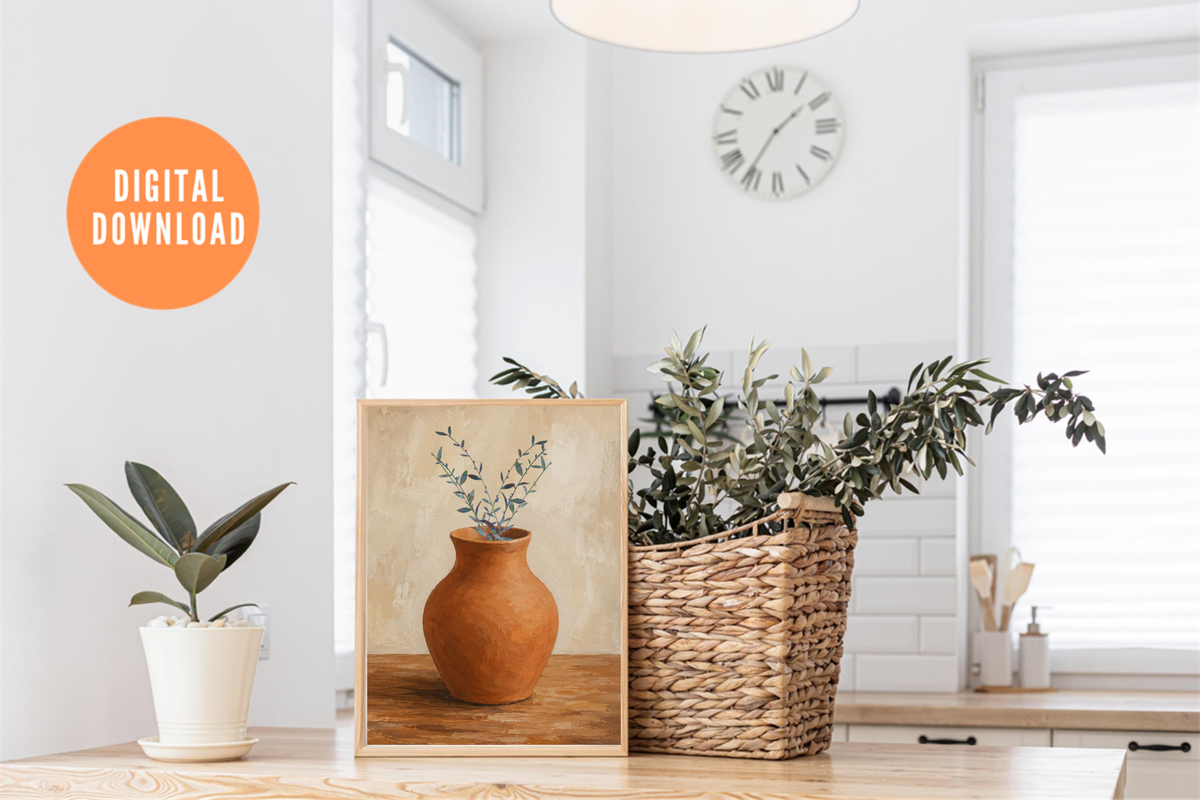 Rustic botanical art print mock-up for kitchen and neutral home décor