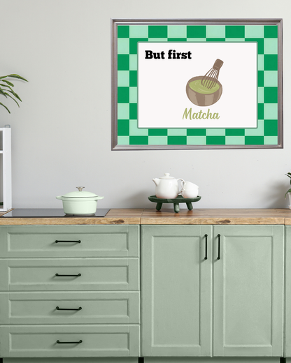 Cosy printable kitchen design with matcha bowl illustration