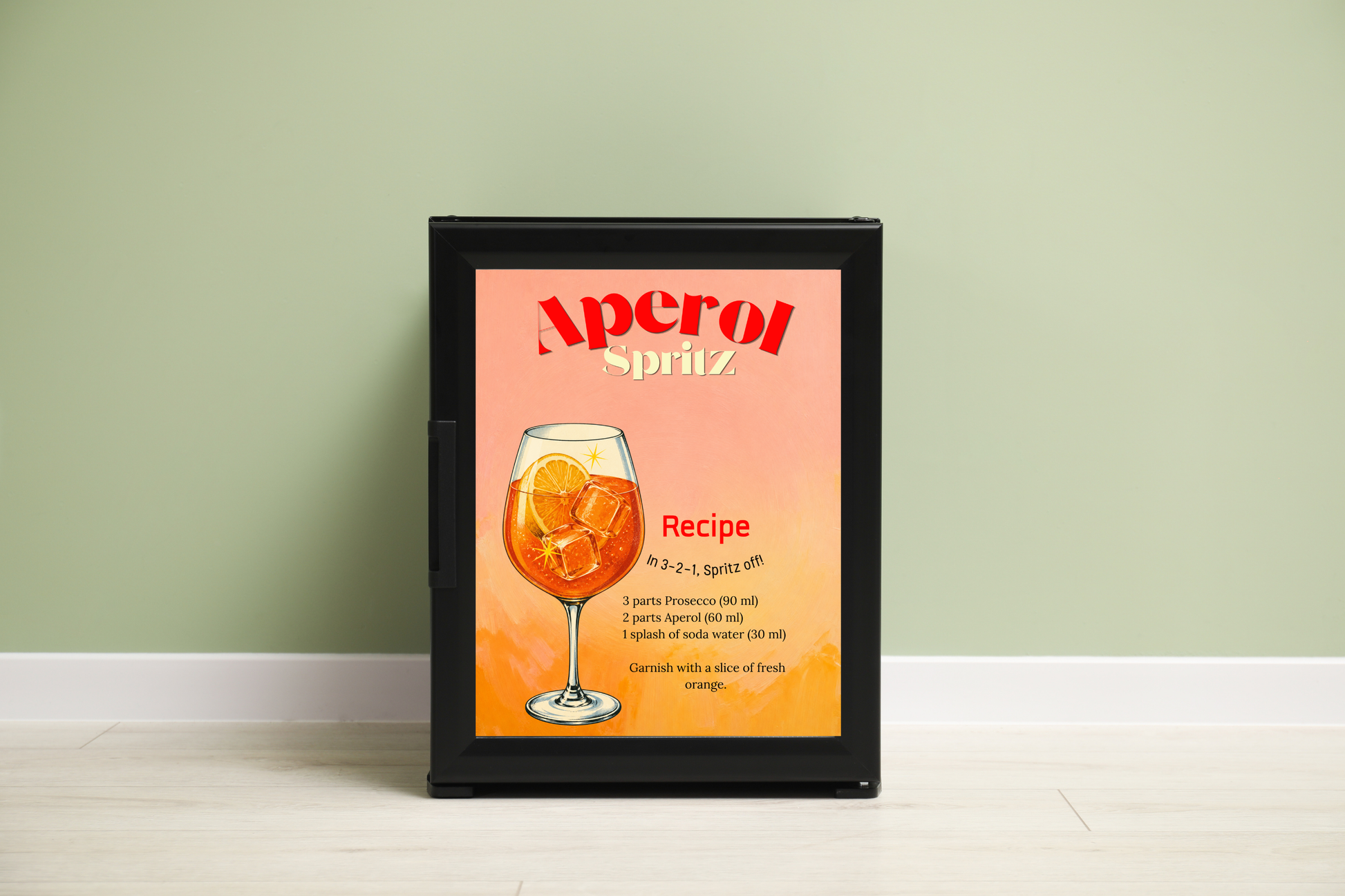 Printable Aperol Spritz recipe wall art for kitchen decor