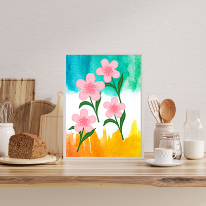 Bright Maximalist Abstract floral print in a modern kitchen with utensils.