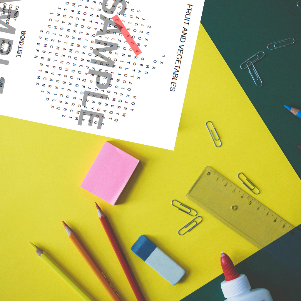 Printable Fruits and Vegetables Word Search Puzzle for Kids – Apple Design Activity Sheet for Fun Home and School Learning – Digital Download