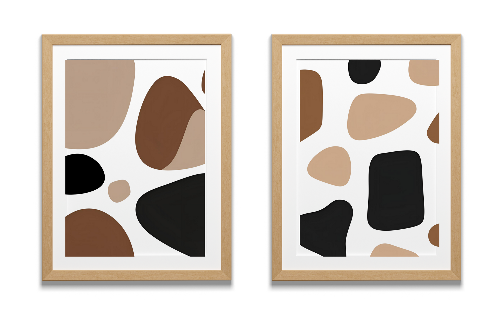 geometric abstract prints styled in neutral hallway