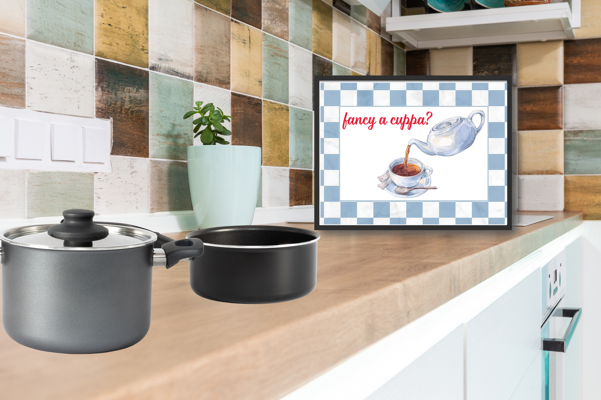 Aesthetic wall art decor featuring tea kettle illustration